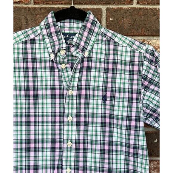 Ralph Lauren Button Up Shirt Boys Size S 8/10 Multicolor Plaid Short Sleeve - Picture 1 of 7